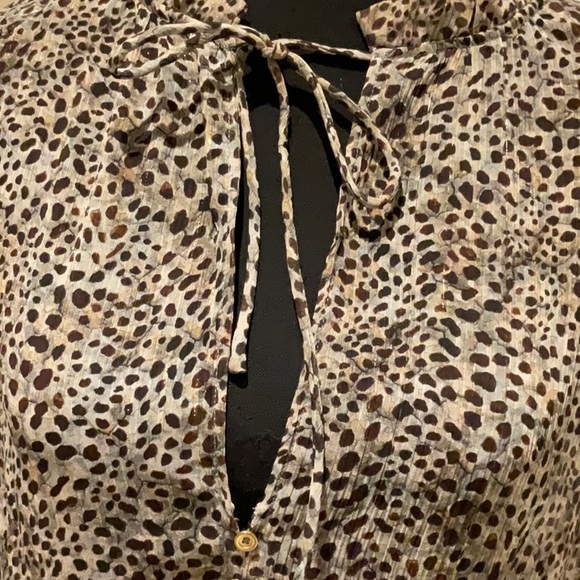 Zara leopard print sheer sleeve gathered waist dress with tied collar🧓🏼MT - Picture 7 of 9